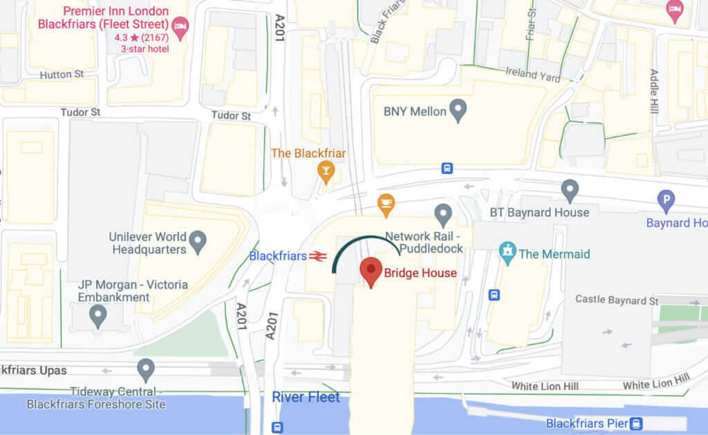 Map showing location of Bridge House near Blackfriars in London, relevant to UK company law updates and governance discussions.