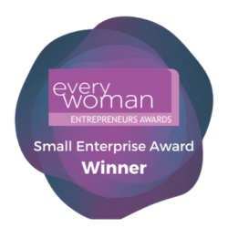 Everywoman Entrepreneurs Awards logo featuring "Small Enterprise Award Winner," symbolizing recognition in governance and compliance for organizations like Bridgehouse.